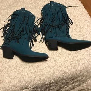 NWOT Size 11 teal fringe boots - Boston Proper.