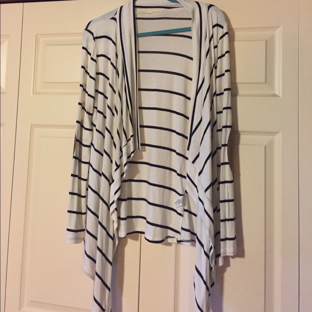 Cardigan off white w/black stripes elbow patches