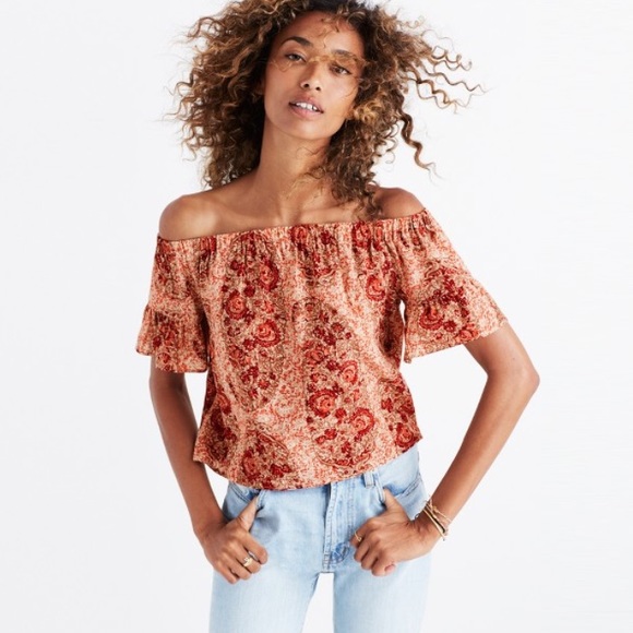 Madewell Silk Off-The-Shoulder Top in Paisley - Picture 2 of 3