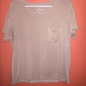 AEO tan slouchy T-shirt with front pocket