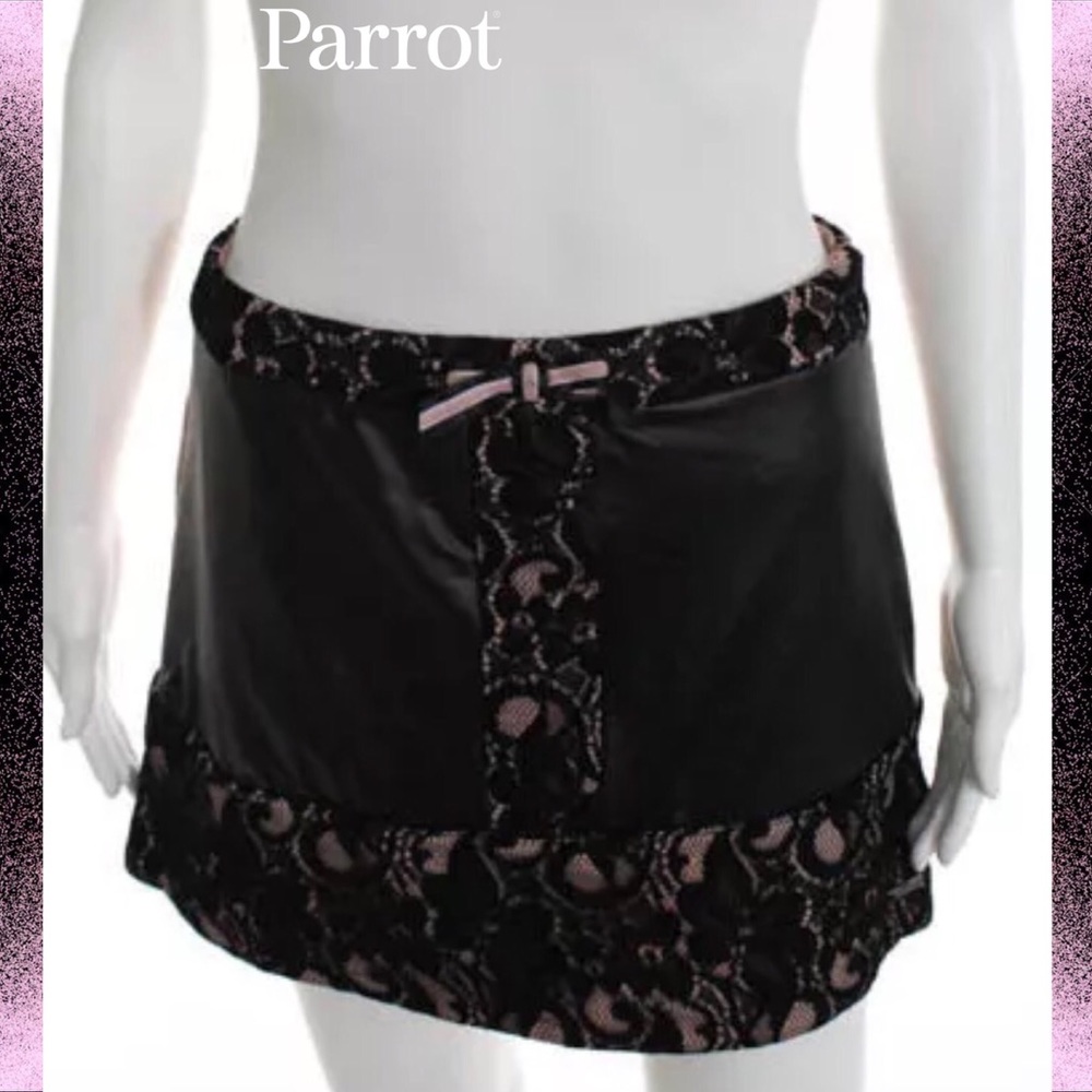 PARROT Blk/Pink Lace FauxLeather Color Block Skirt