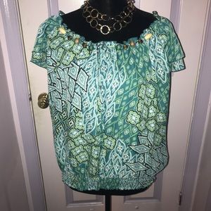 Blue and green floral short sleeve blouse size XL