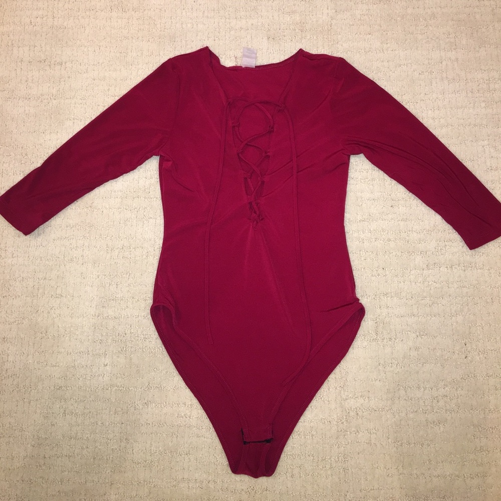 Lace up Burgundy bodysuit