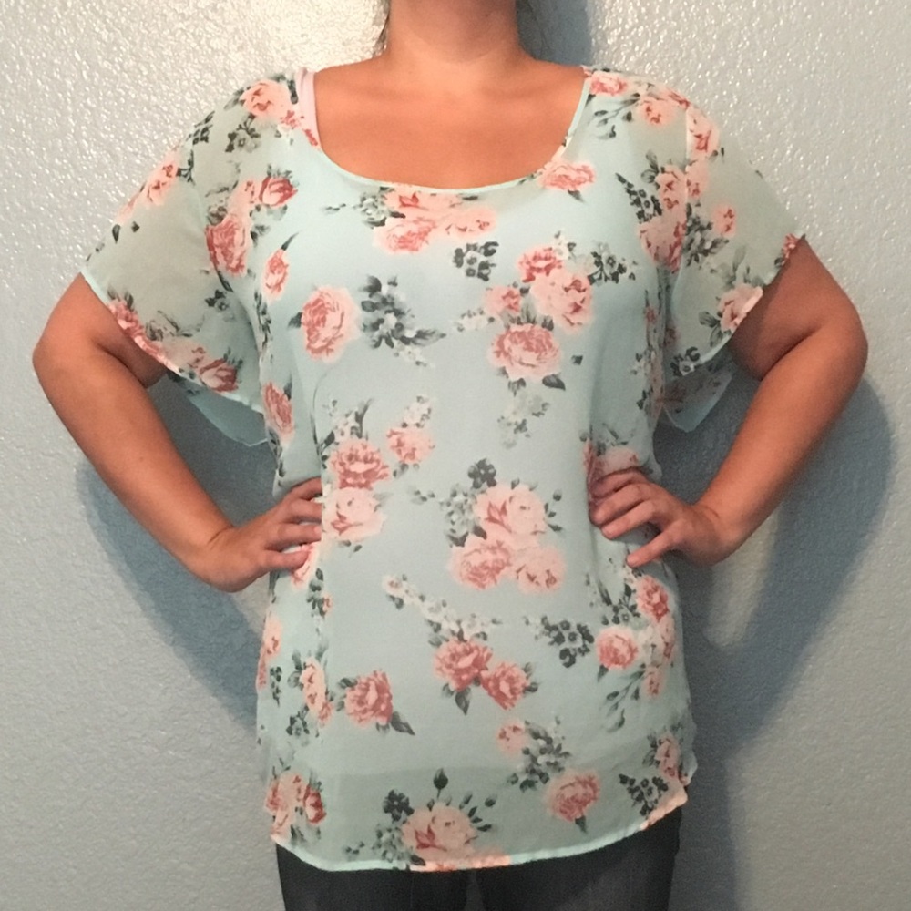 Plus size chiffon peekaboo back blouse