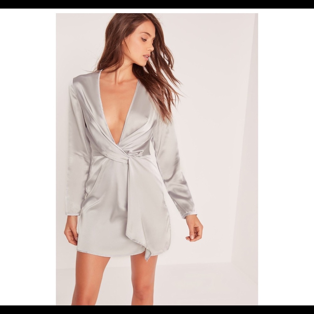 Missguided Silky Plunge Wrap Dress