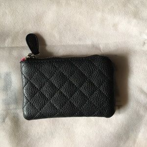 Black quilted faux leather coin pouch