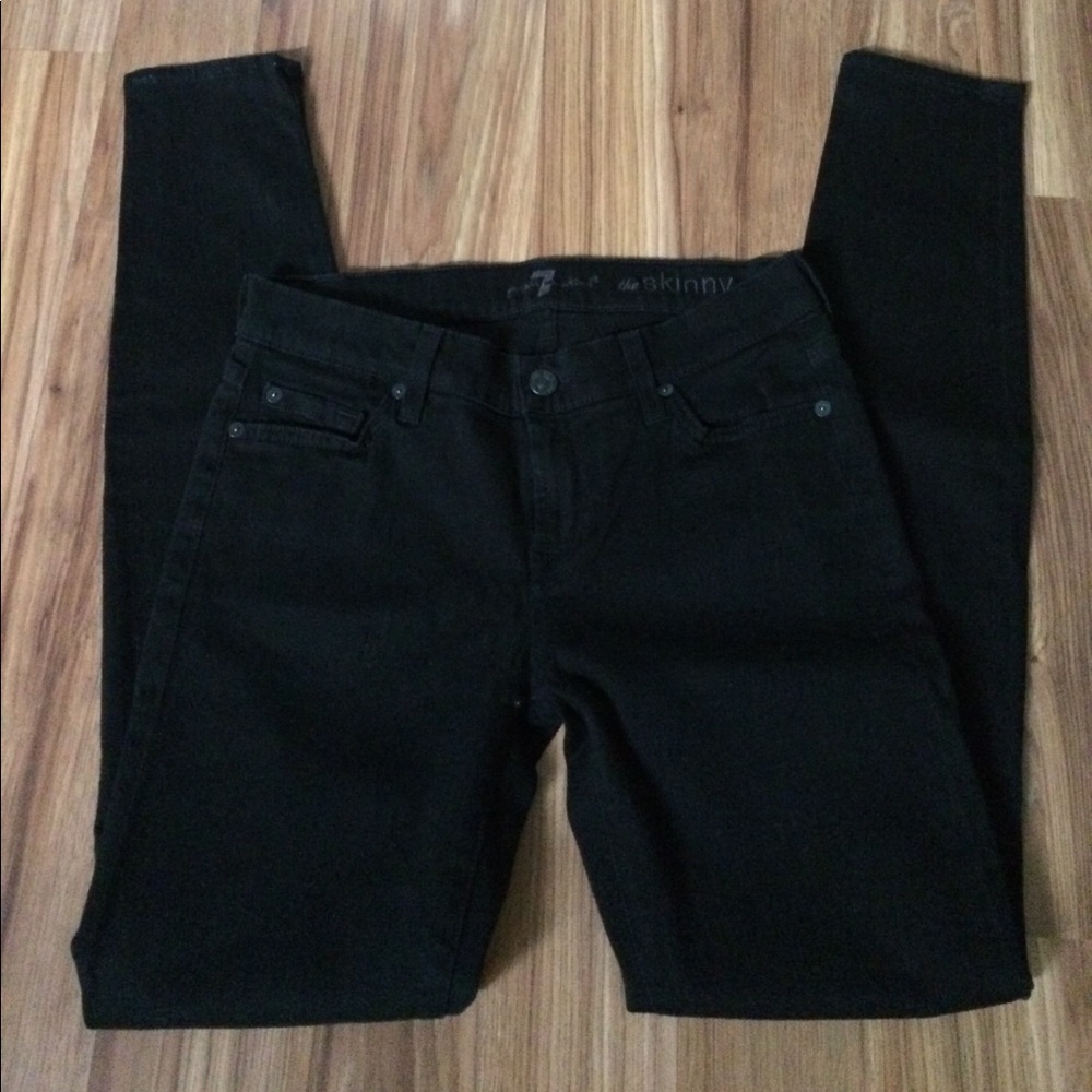 7FAM Midnight (Jet) Black "The Skinny" Jeans NWOT