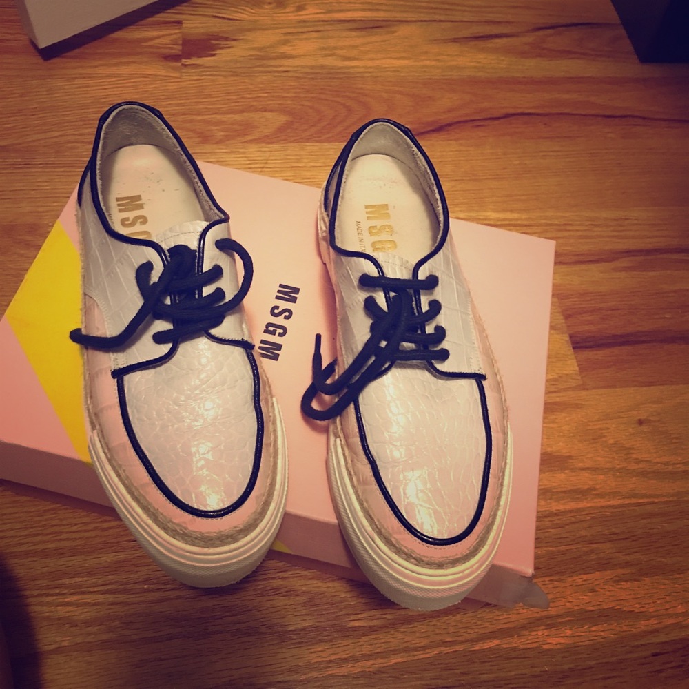 MSGM Grey & Pink Croc-Embossed Sneakers