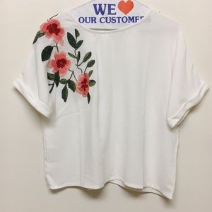 White Embroidered Blouse with Cuffed Sleeves