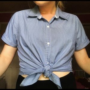 Blue & white striped button up