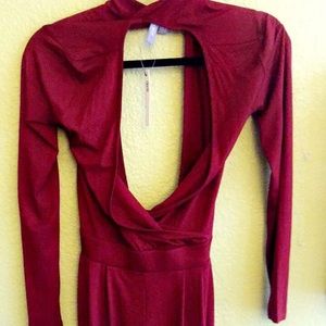 Red Deep V-Neck Jumpsuit