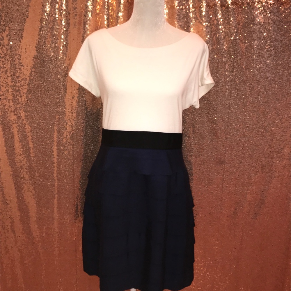 Phoebe Couture white and navy dress