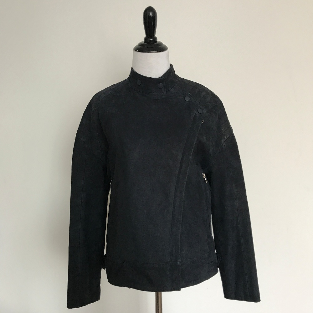 J Brand Navy Leather Jacket Size Small