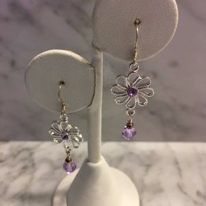 Swarovski crystal flower dangle earrings amethyst