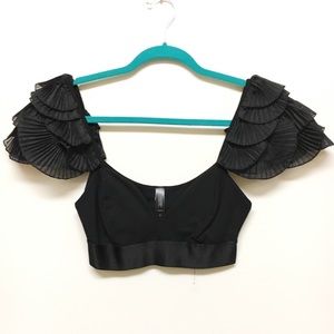 Black Bebe Crop Top with Flamenco Sleeves
