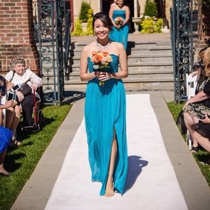 David's Bridal Teal Strapless Chiffon Dress Sz.4