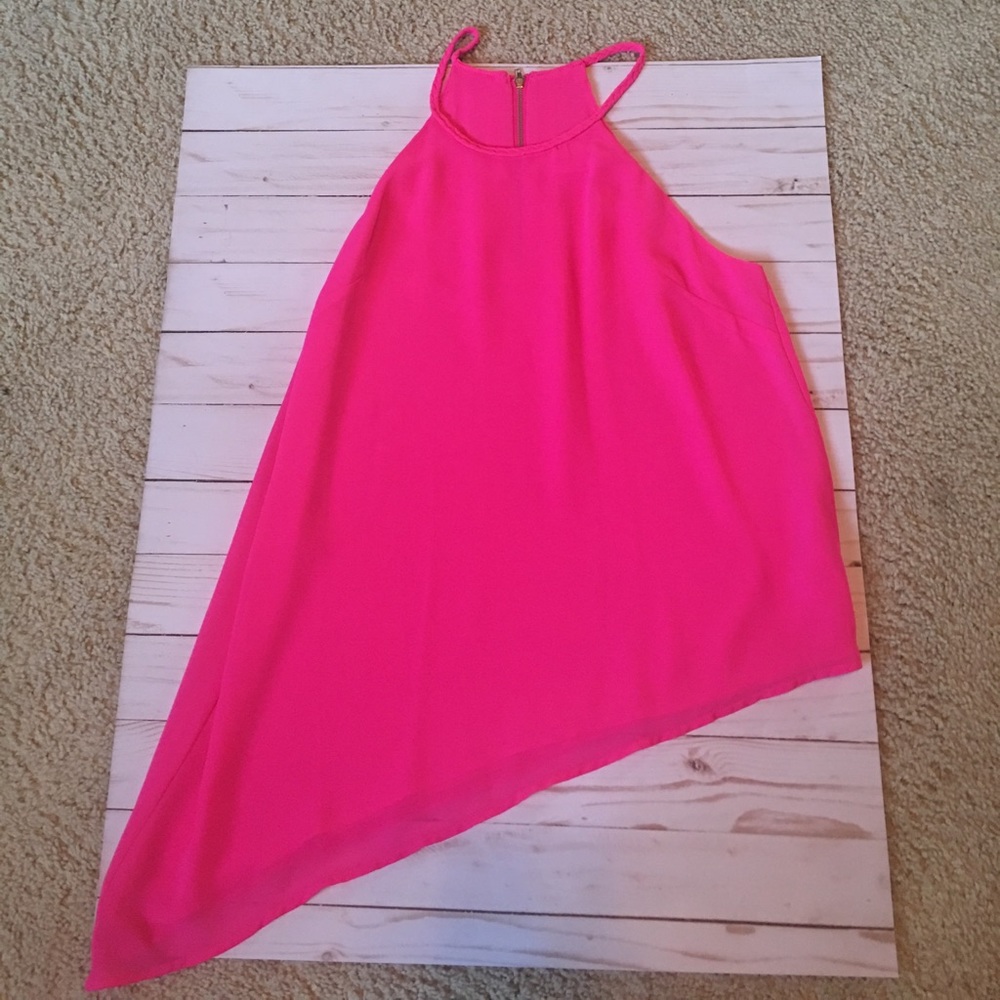 Hot Pink Asymmetrical Top with Braided Neckline