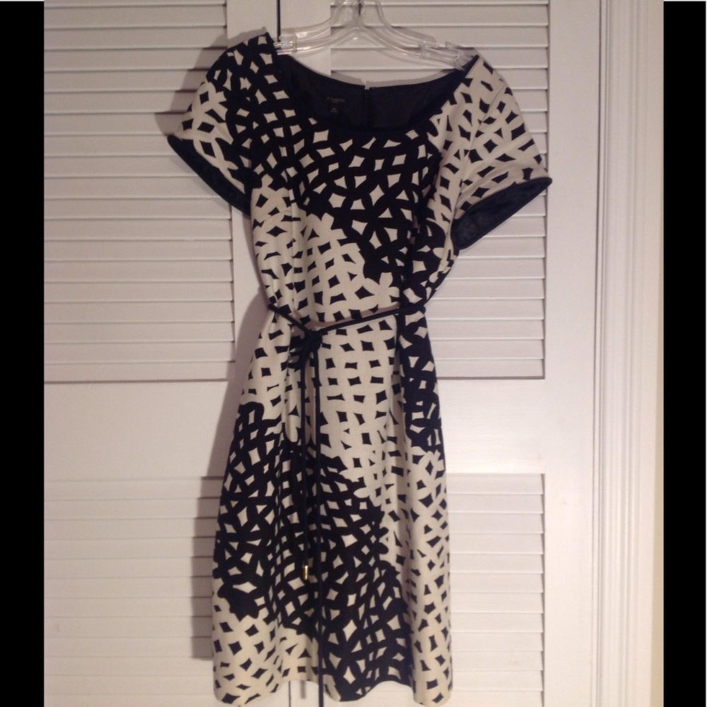 Talbots black and white belted A-line dress
