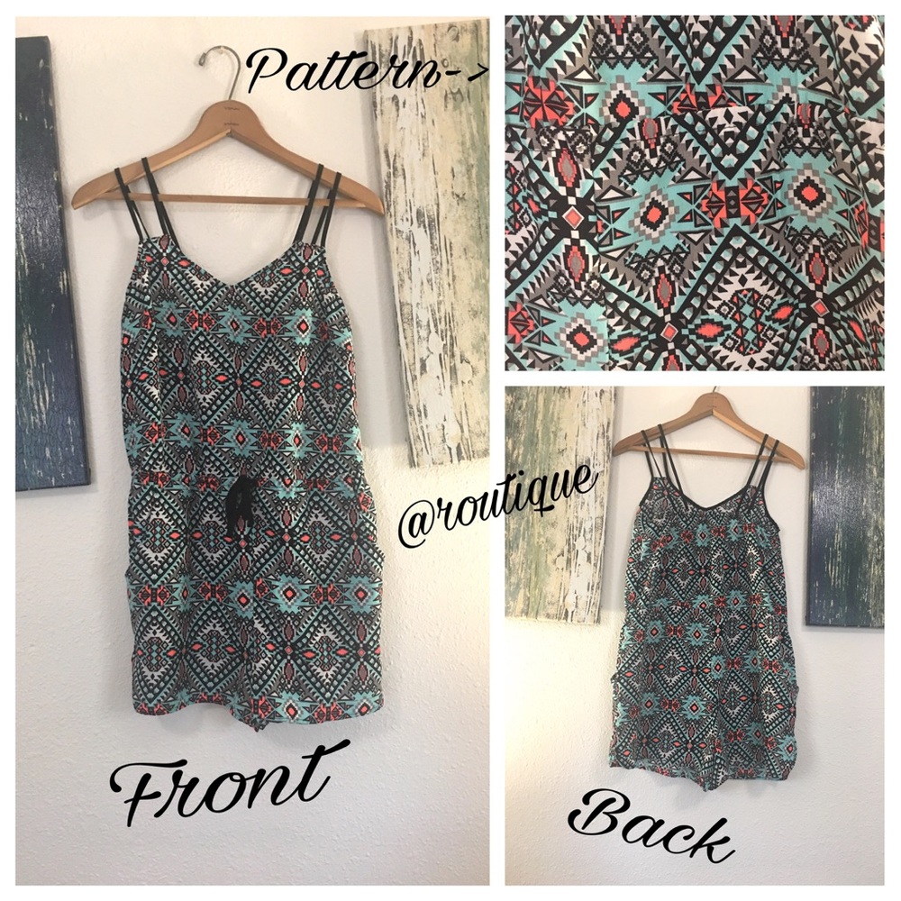 Patterned Romper Slip-on Cinch Waist with Pockets - Picture 8 of 8