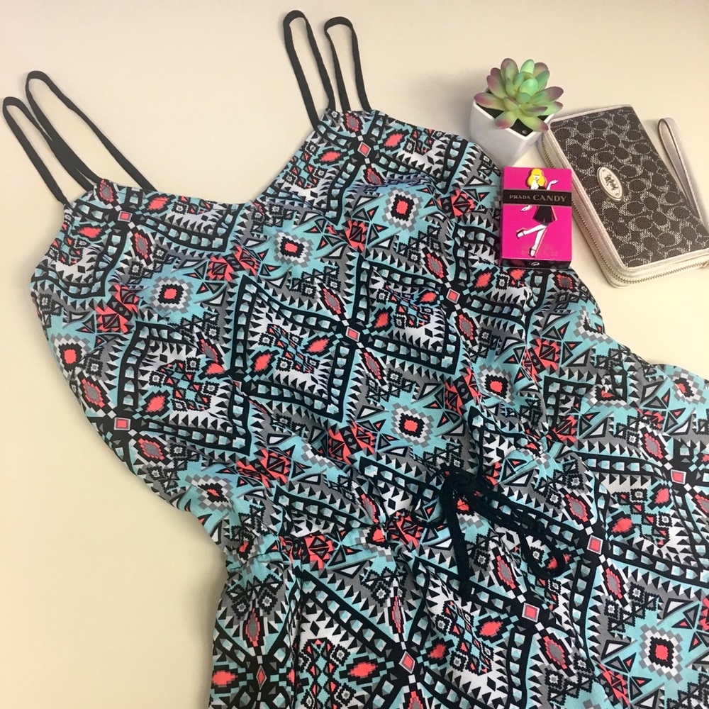 Patterned Romper Slip-on Cinch Waist with Pockets - Picture 4 of 8