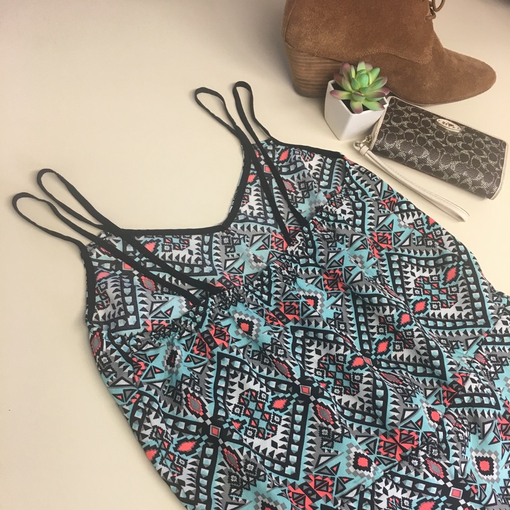 Patterned Romper Slip-on Cinch Waist with Pockets - Picture 7 of 8