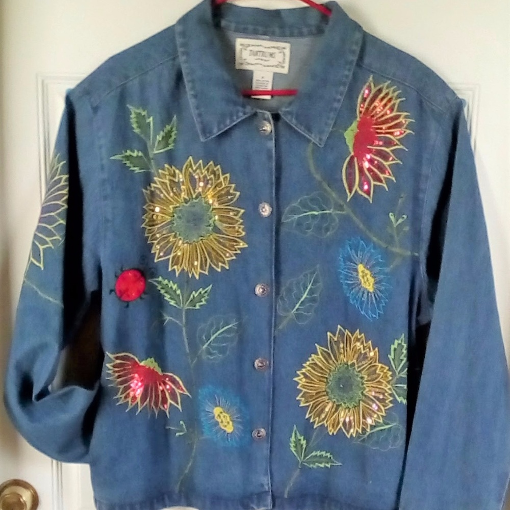 Vintage 90's NWT Emvroidered & Sequin Denim Jacket