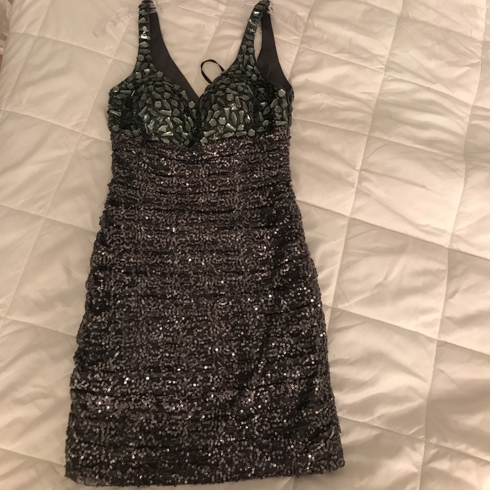 Gray/ Silver sequin & jewel dress