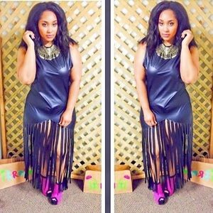 Faux leather fringed plus size dress