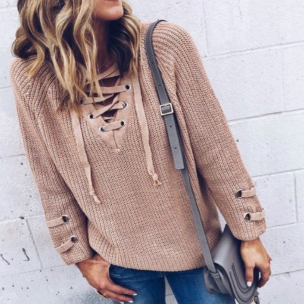 Chunky Knitted Lace-Up Sweater