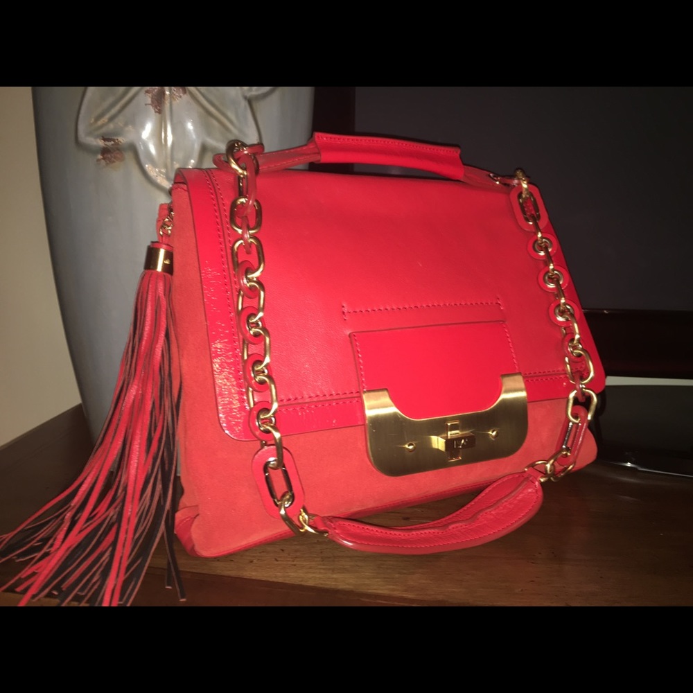 DVF Red Leather Tassel Handbag.
