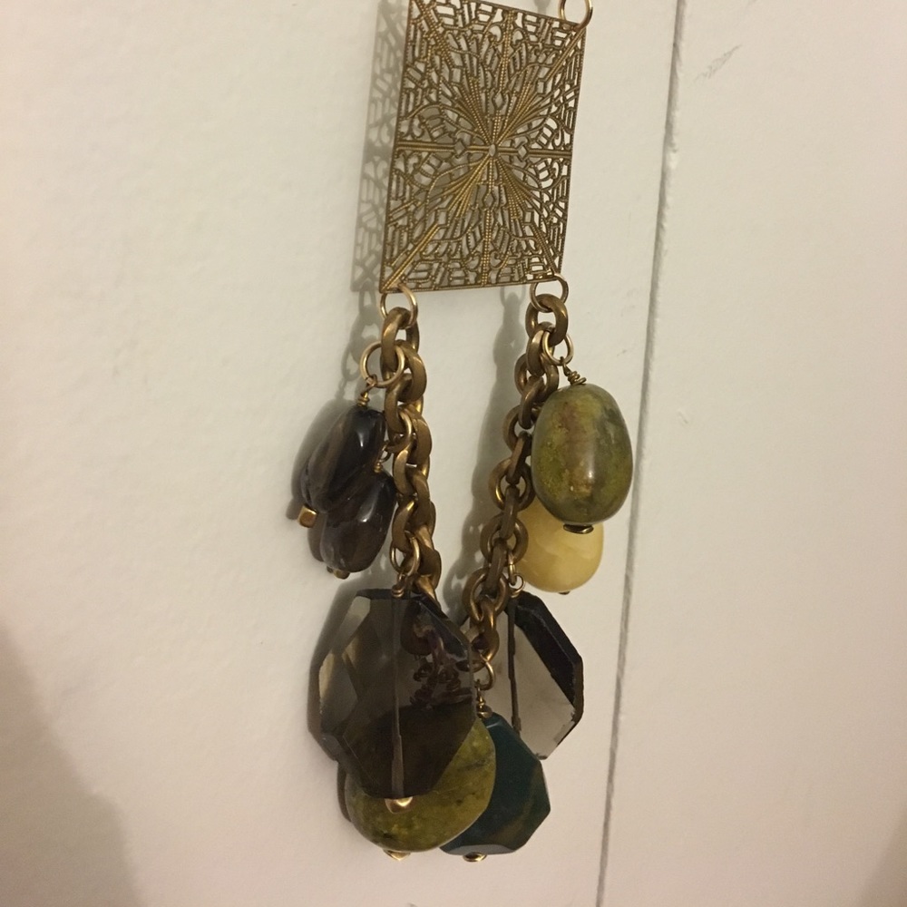 Long gemstone necklace - brass chain
