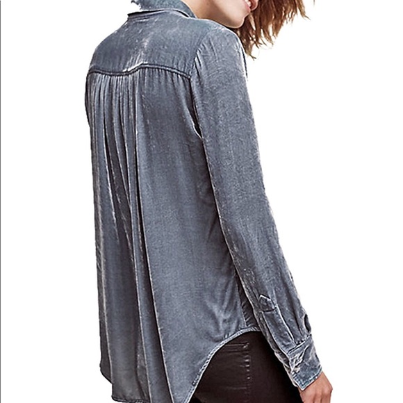 Ice Blue Velvet Button Front Shirt - Picture 2 of 3