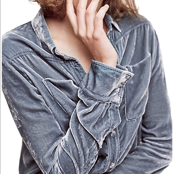 Ice Blue Velvet Button Front Shirt - Picture 3 of 3