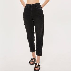Topshop moto petite washed black mom jeans