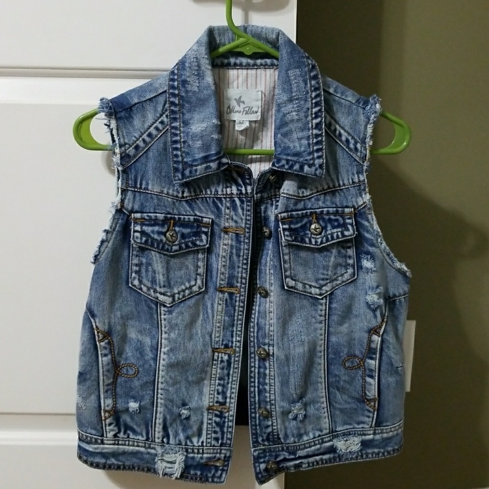 Others Follow cropped denim vest distressed medium