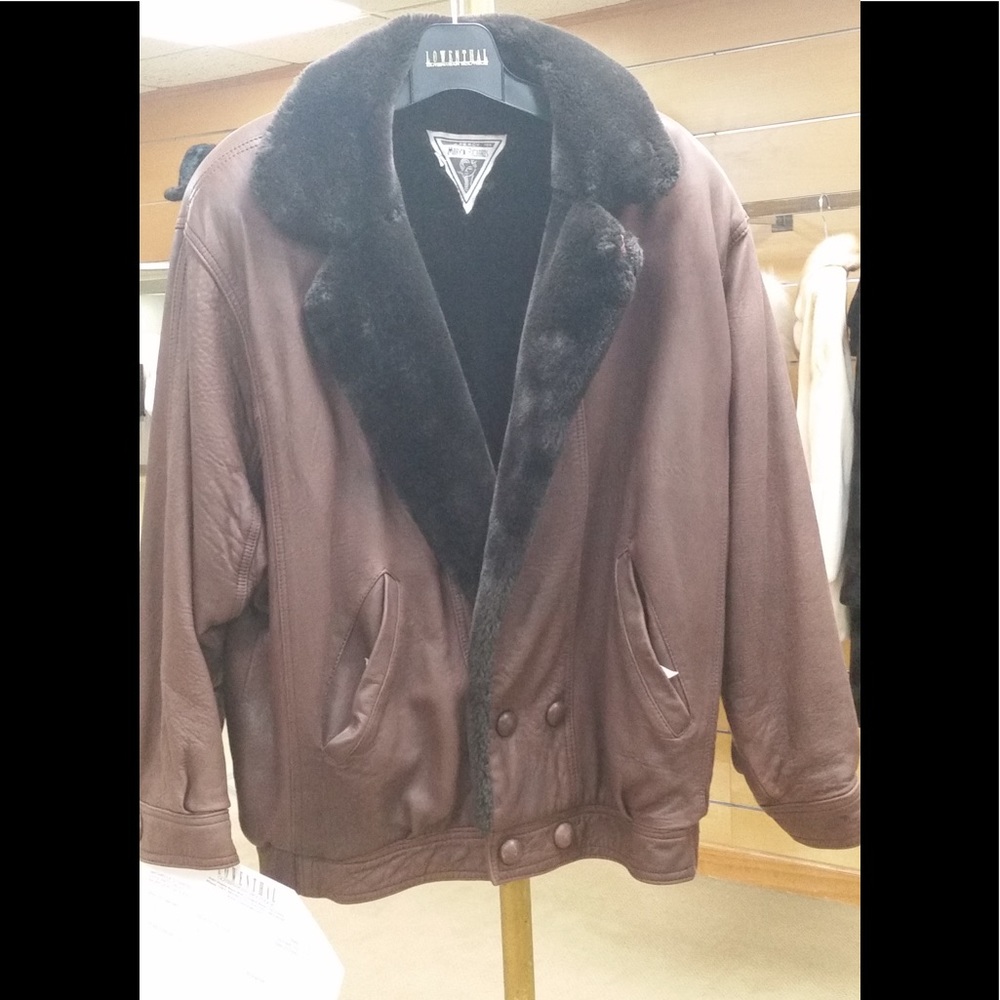Sheared Beaver and Leather Bomber Jacket