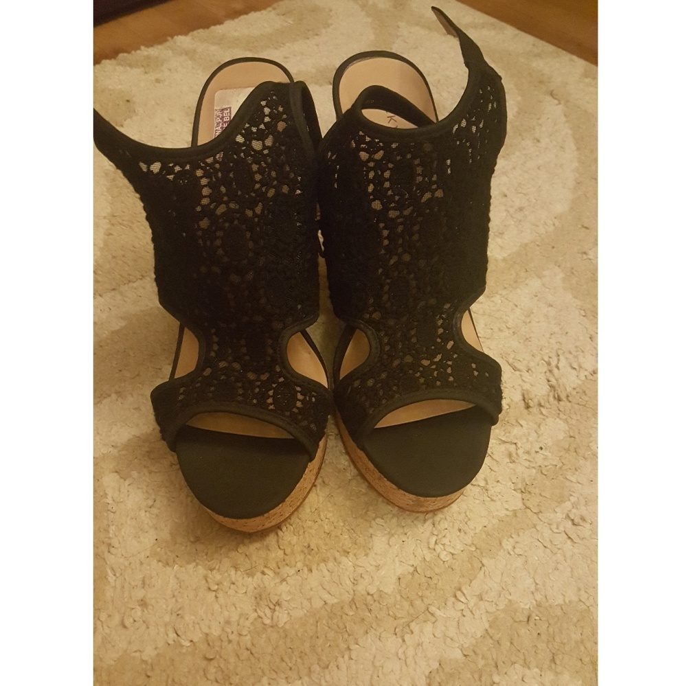 Lucky black lace wedges