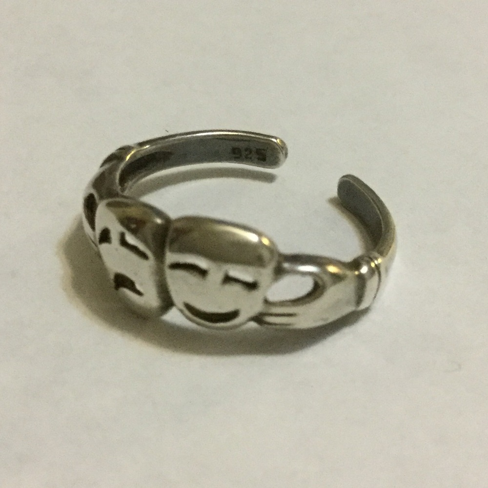 Sterling silver adjustable Drama faces ring