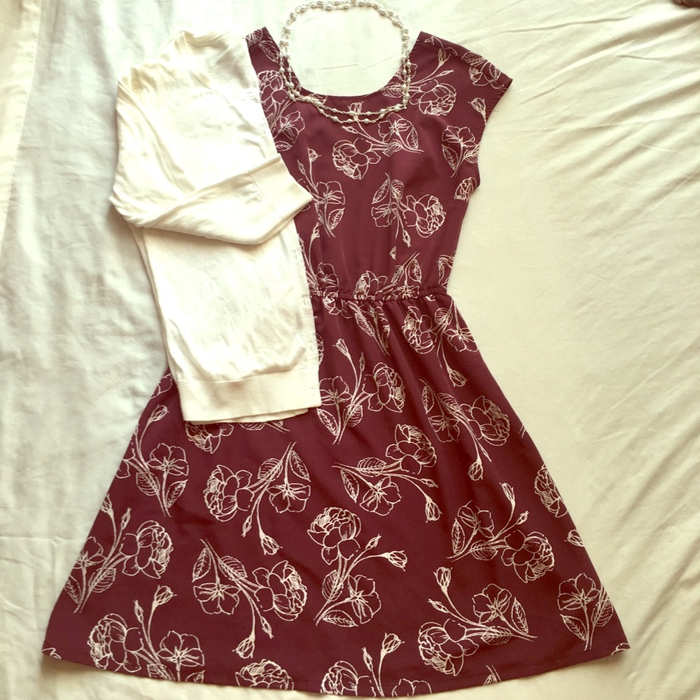 Plum Dress with White Floral Pattern