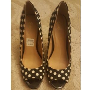 Fioni open toe polka dot heels