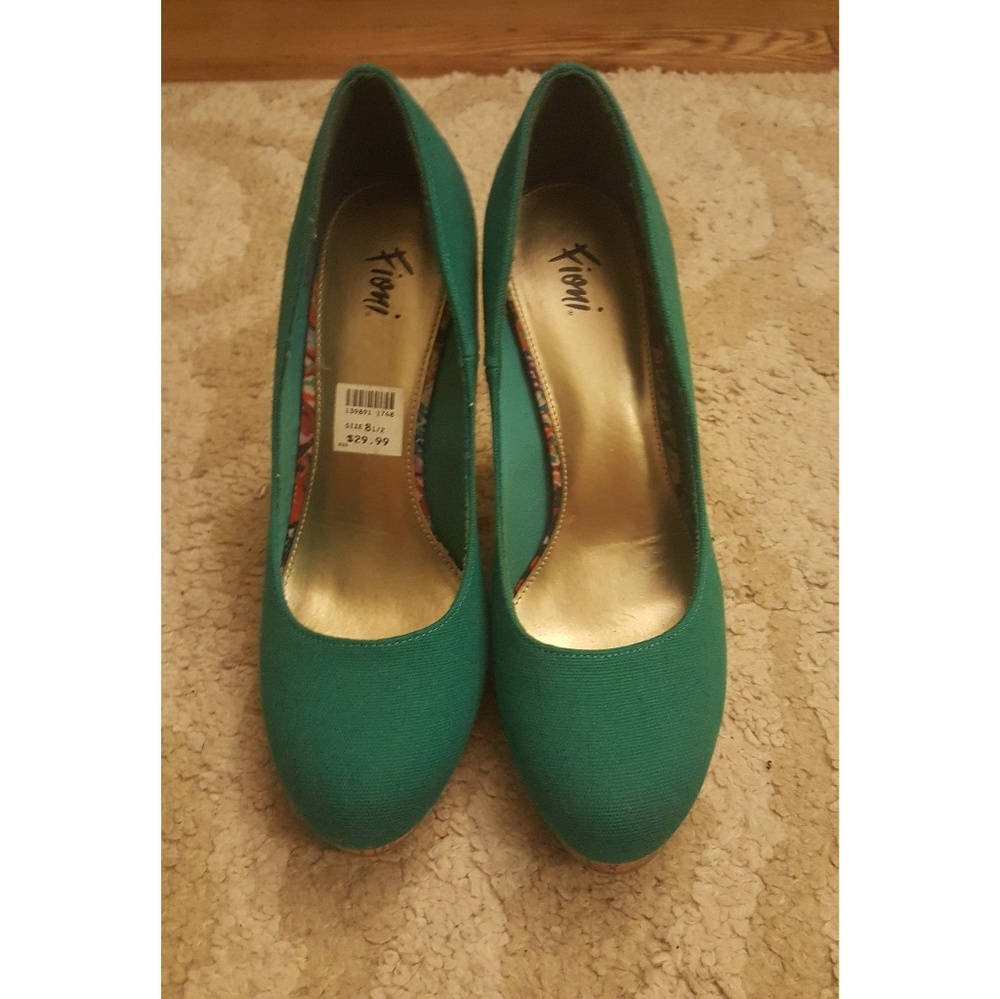 Fioni Teal cork heels