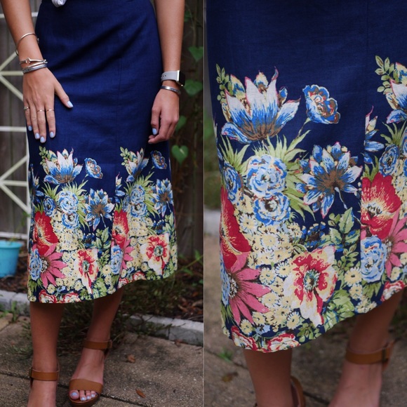 SOLD Kim Rogers Floral High Waisted Midi Skirt - Picture 2 of 4