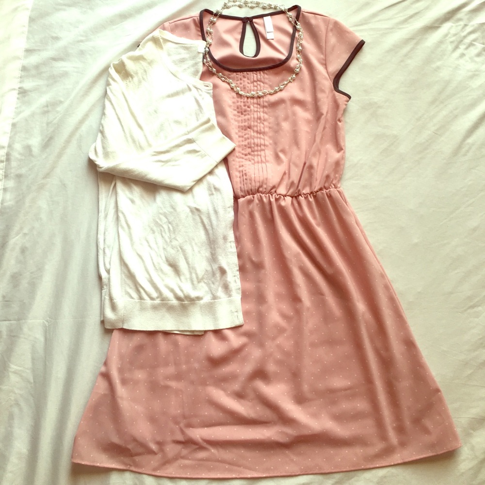 Pale Pink dress with White Polka Dot Pattern