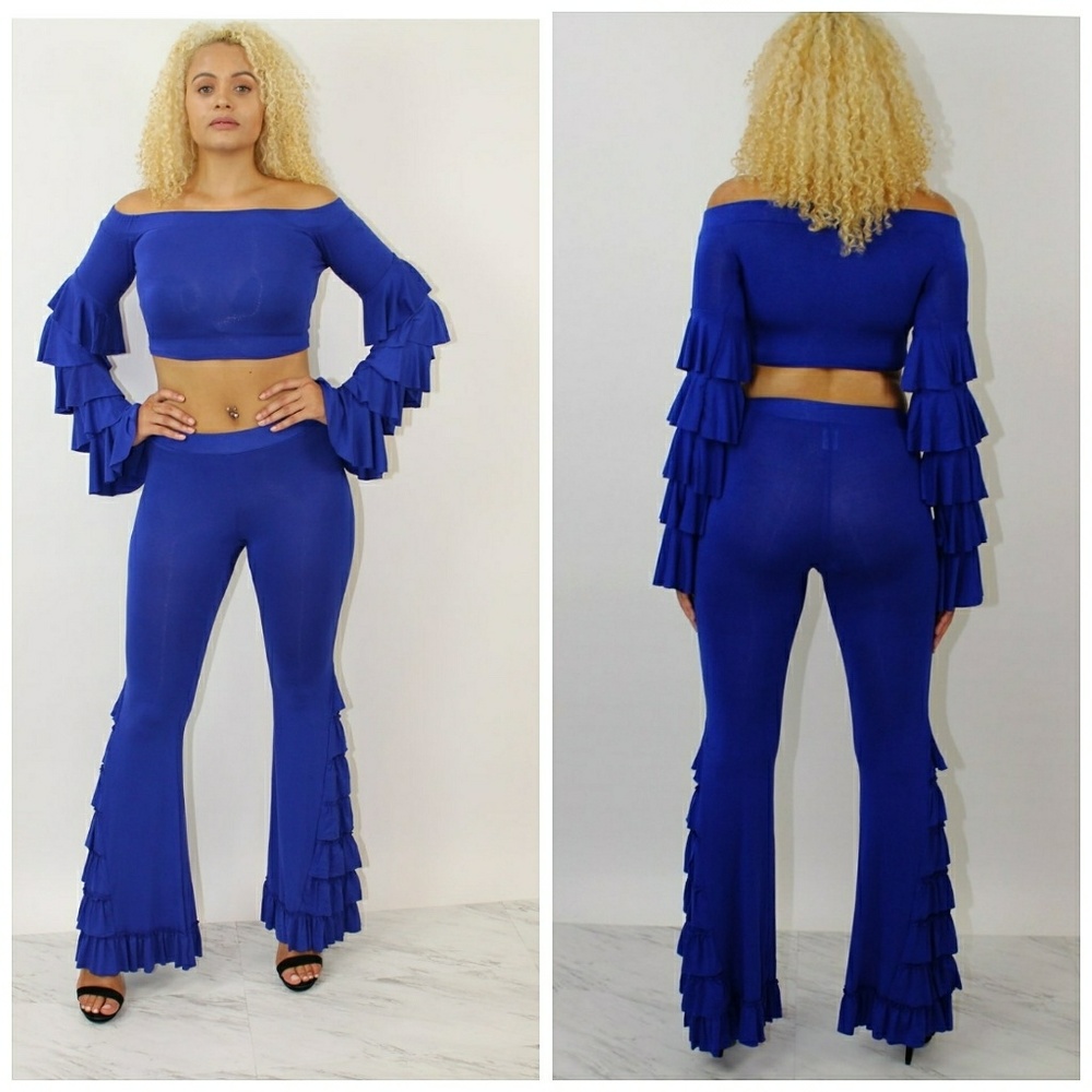 Royal blue ruffle set ask for size