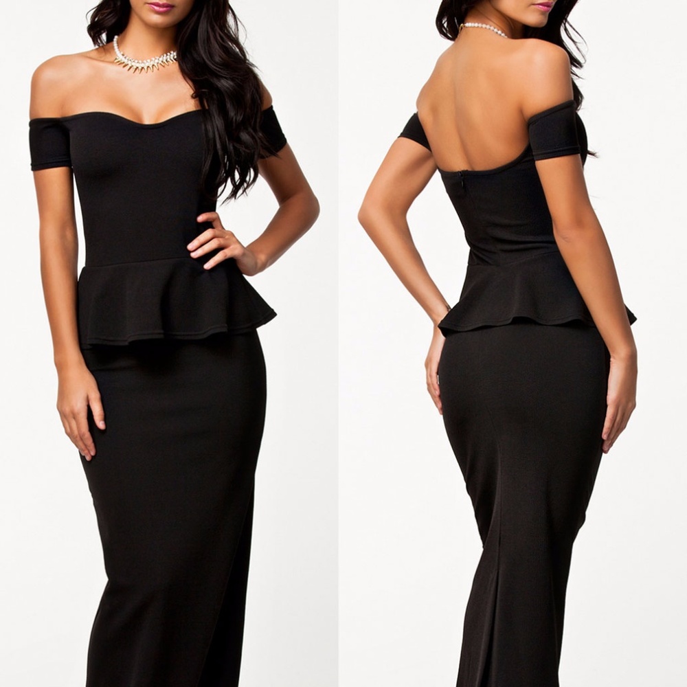 Black Maxi Dress With Drop shoulder - Picture 5 of 6