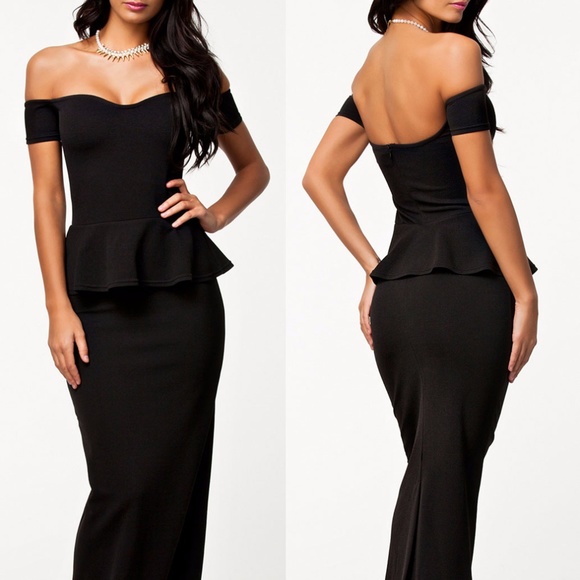 Black Maxi Dress With Drop shoulder - Picture 5 of 6