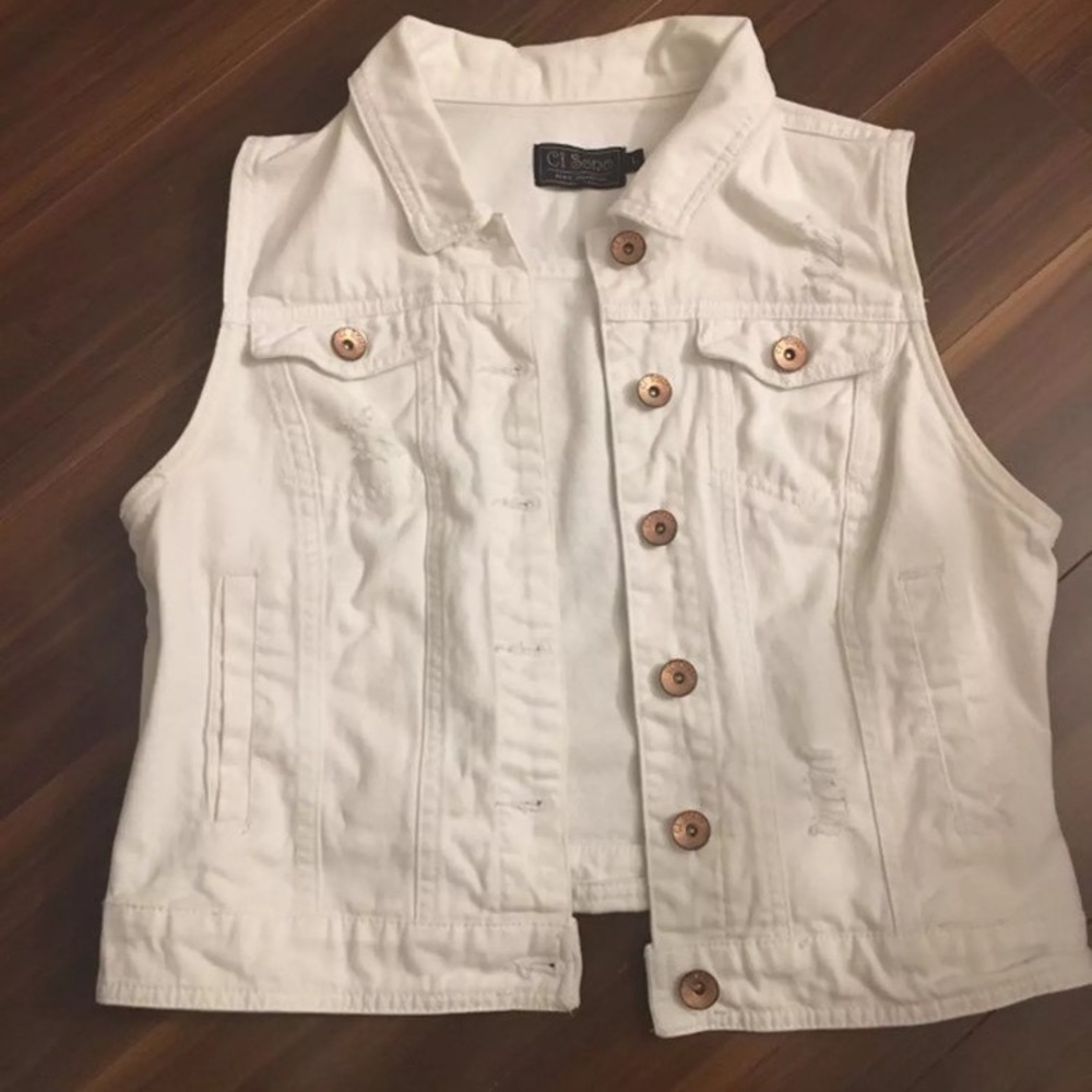 White Denim Sleeveless Jacket/Vest Size Large