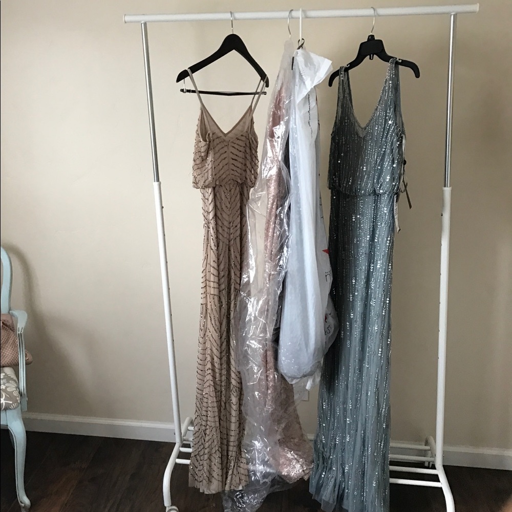 Adriana Papell embellished long dress- grey