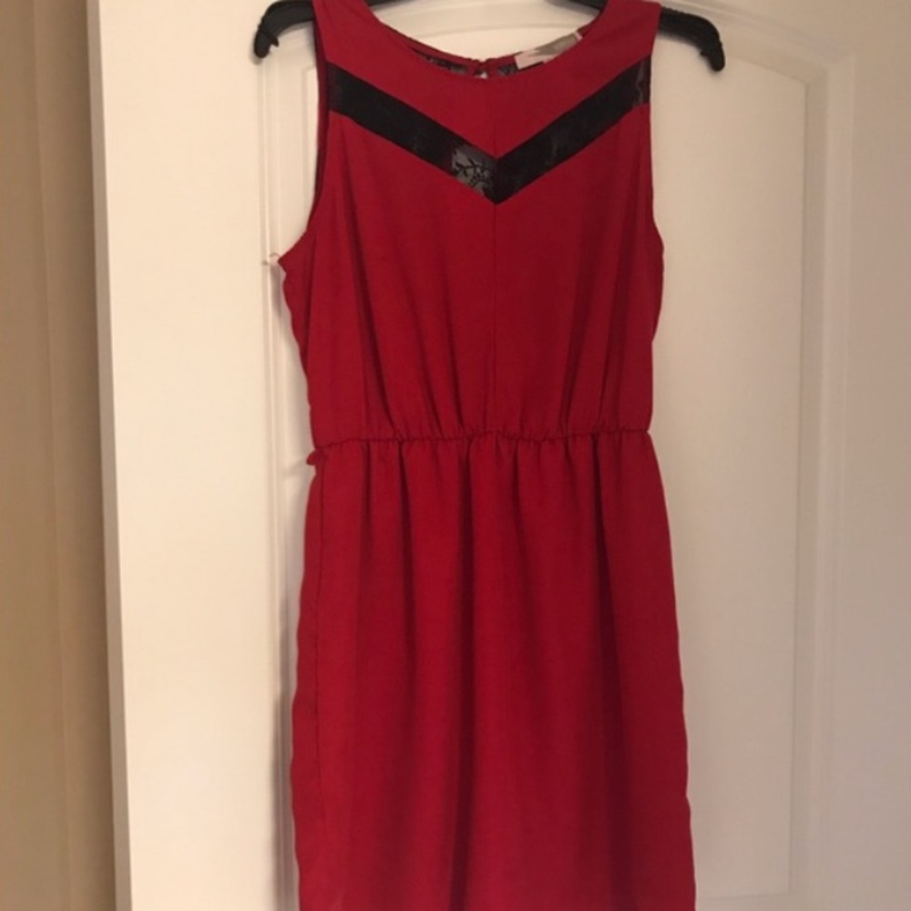 F21 red dress with black lace