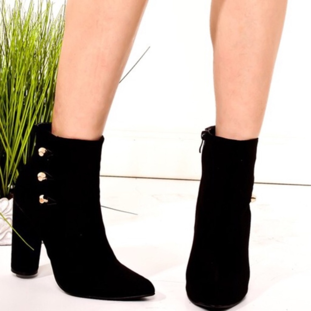 Black Vegan Suede Gold Button Ankle Boots Boutique - Picture 6 of 6